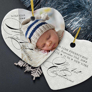 Mitt första julskript Foto Snowflake Heart Julgransprydnad Keramik