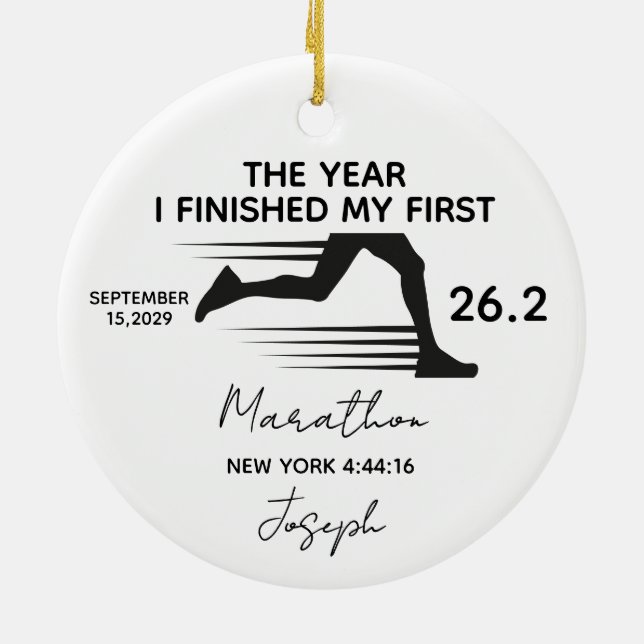 Mitt Första Maraton 26.2 Anpassat Namn & År Julgransprydnad Keramik (Baksidan)