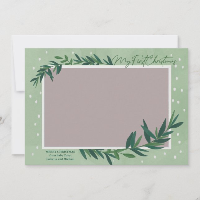 Mitt första moderna botaniska Baby-foto i julklapp Julkort (Framsida)