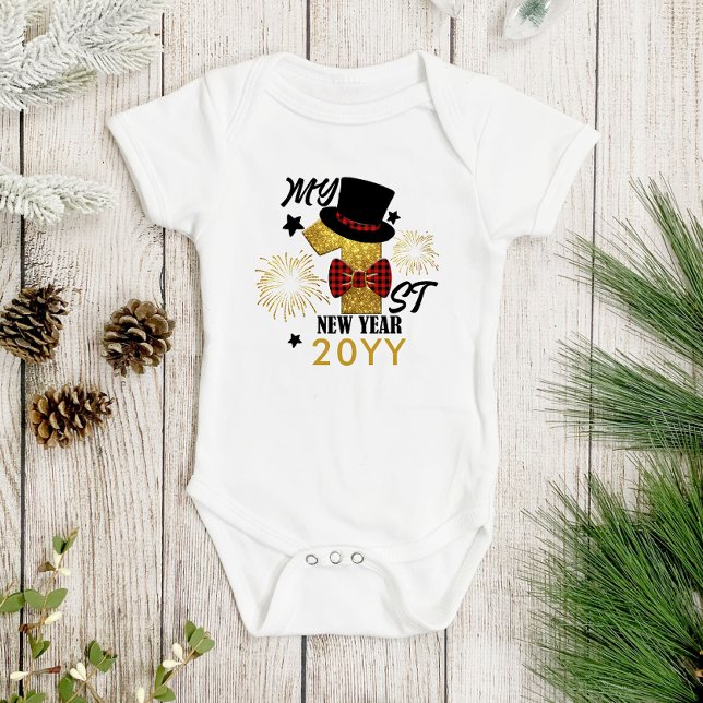 Mitt Första Nyår Sött Baby Pojke Guld Glitter T Shirt (Skapare uppladdad)