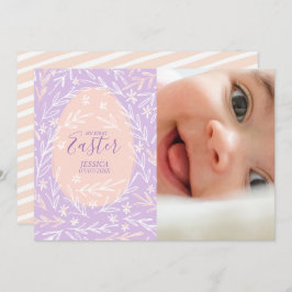 Mitt första Påsk Lilac- och Peach Rosa Baby-fotoko Julkort
