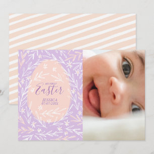 Mitt första Påsk Lilac- och Peach Rosa Baby-fotoko Julkort
