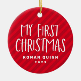 Mitt första rödstrimlade baby-foto från jul julgransprydnad keramik