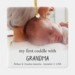 Mitt första stam med mormfoto, nyfödd Baby Julgransprydnad Keramik