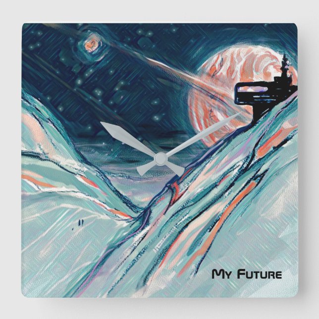 Mitt framtida hem i rymden fyrkantig klocka (Framsida)