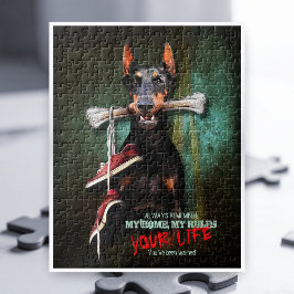 Mitt hem, ditt liv: Doberman Hund w. Bone - funny Pussel