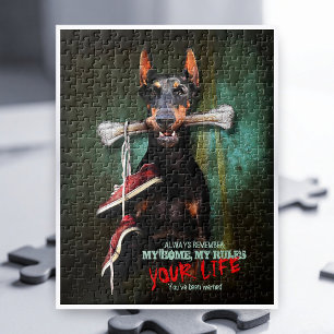 Mitt hem, ditt liv: Doberman Hund w. Bone - funny Pussel