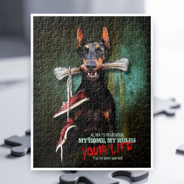 Mitt hem, ditt liv: Doberman Hund w. Bone - funny Pussel (Skapare uppladdad)