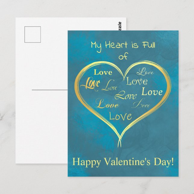 Mitt hjärta är Fullt av Kärlek, Valentine Vykort (Fram/baksida)