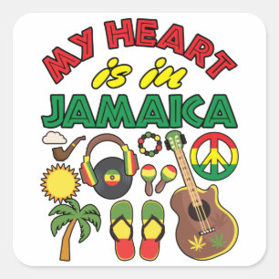 Mitt hjärta är i Jamaica Fyrkantigt Klistermärke