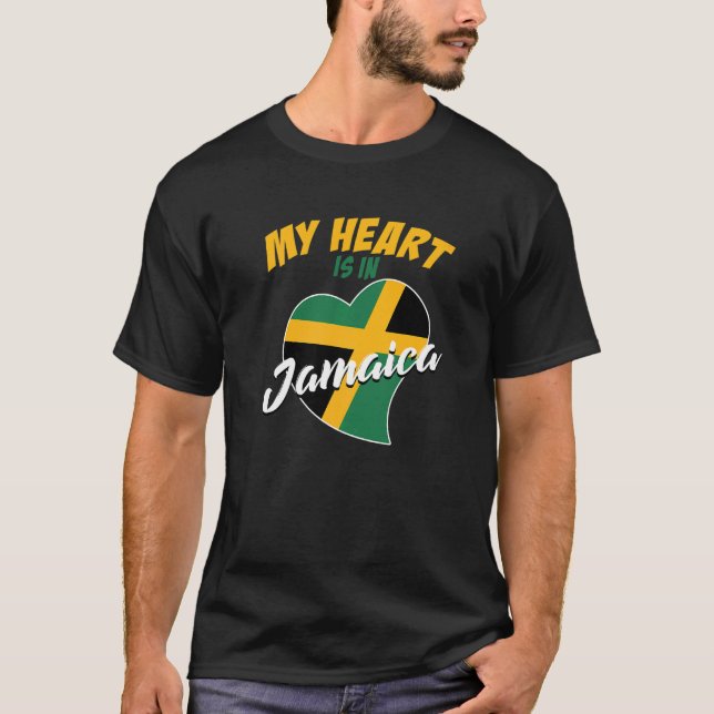 Mitt hjärta är i Jamaica Ja Mon Reggae Roots Herit T Shirt (Framsida)