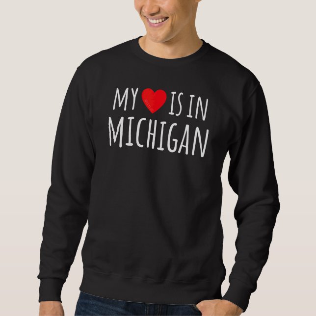 Mitt hjärta är i Michigan Cute American State Lång Ärmad Tröja (Framsida)