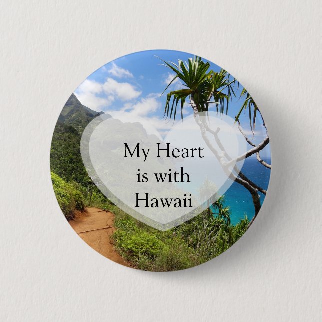 Mitt hjärta är med Hawaii Button Knapp (Framsida)