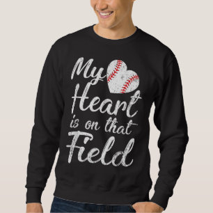 Mitt hjärta är på Fält Baseball Softball Mamma Gi Lång Ärmad Tröja