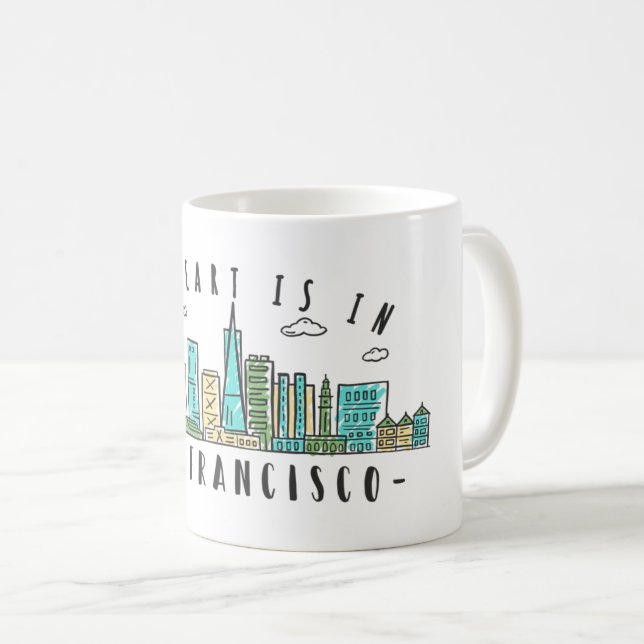 Mitt hjärta finns i SAN FRANCISCO - Handdragen Sky Kaffemugg (Framsida höger)