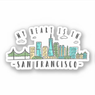 Mitt hjärta finns i SAN FRANCISCO - Handdragen Sky Klistermärken