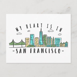Mitt hjärta finns i SAN FRANCISCO - Handdragen Sky Vykort