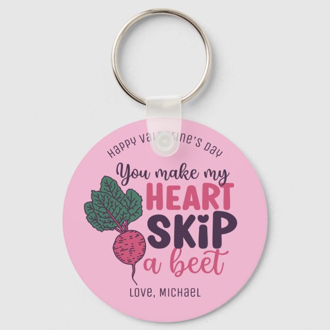 Mitt hjärta hoppar över en Beet Funny Pun Cute Val Nyckelring (Framsida)