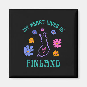 Mitt hjärta lever i Finlands Retro Groovy Travel o Magnet