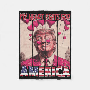 Mitt hjärta slår för Amerika Trump Alla hjärtans d Fleecefilt