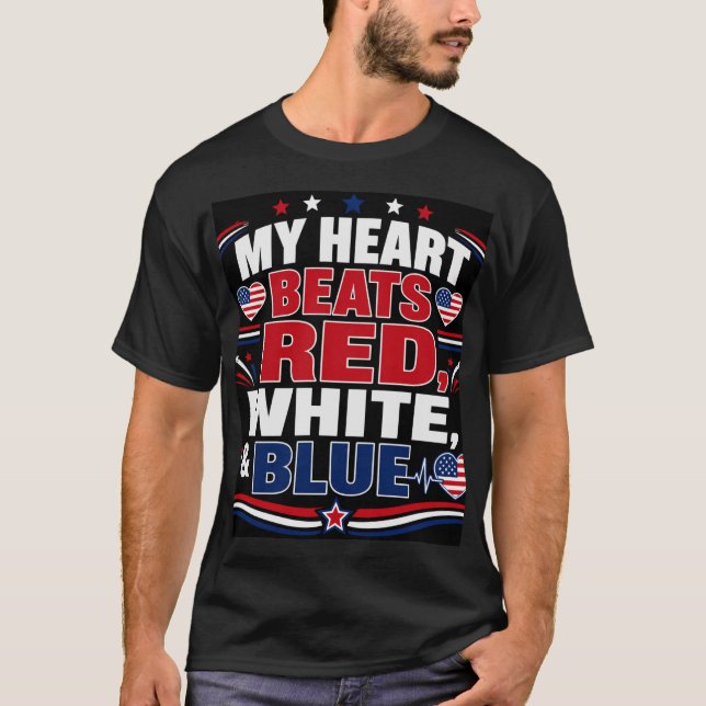 Mitt hjärta slår rött vitt & blått t shirt (Framsida)