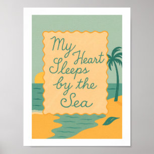 Mitt hjärta sover vid havet Retro strand Poster