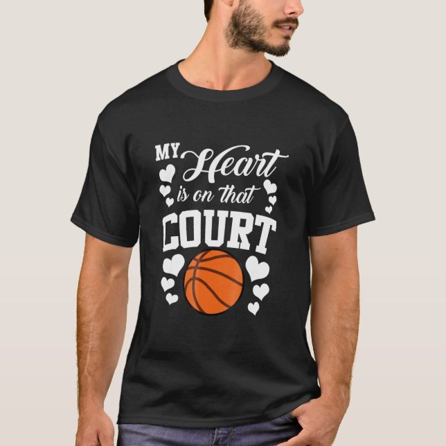 Mitt hjärta står på domstolens basket Mamma Pappa T Shirt (Framsida)