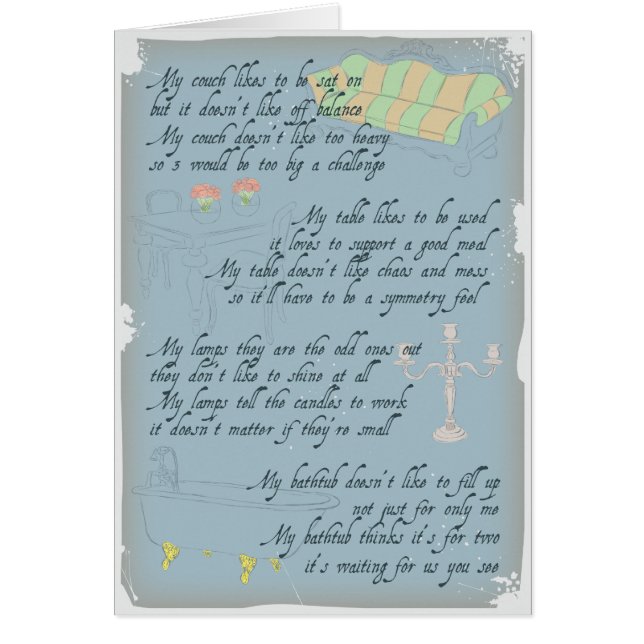 Mitt hus är likt min hjärta - blått hälsningskort (Framsidan)