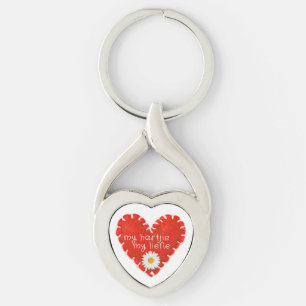 Mitt Liefie Applique Heart och Daisy Twisted Heart Silverfärgad Nyckelring