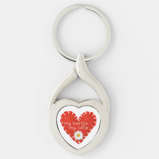 Mitt Liefie Applique Heart och Daisy Twisted Heart Silverfärgad Nyckelring (Framsidan)