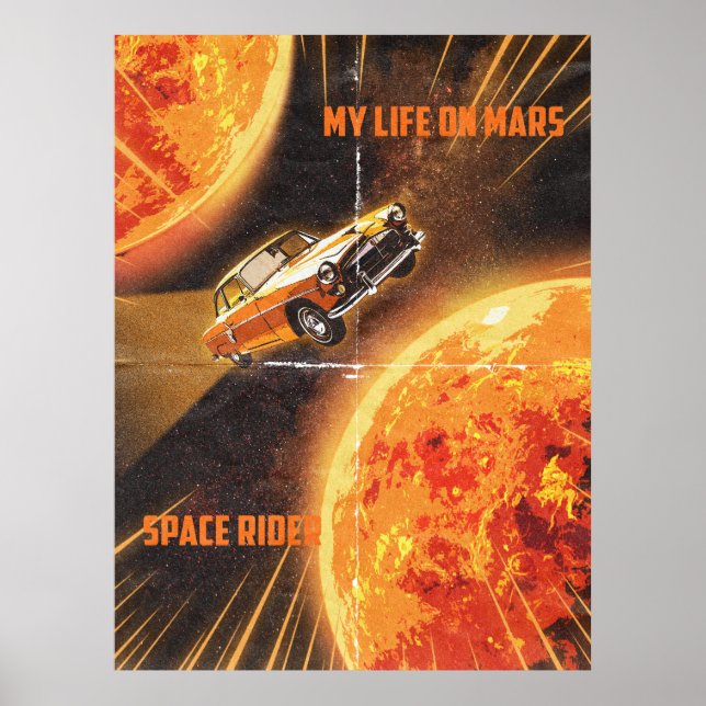 Mitt liv på Mars Space Rider Poster - Retro Sci-Fi (Framsidan)