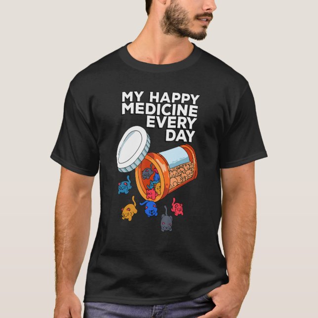 Mitt Lycklig-läkemedel varje dag Pill Box Animals  T Shirt (Framsida)