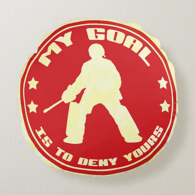 Mitt mål, Fält Hockey Goalie Round Pillow, rött Rund Kudde (Framsidan)