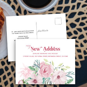 Mitt Nya Adress Peony Blommig Flyttningsannons Meddelande Vykort