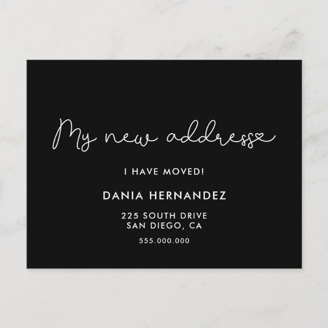 Mitt nya adress tillkännagivande flytta  svart (Framsida)