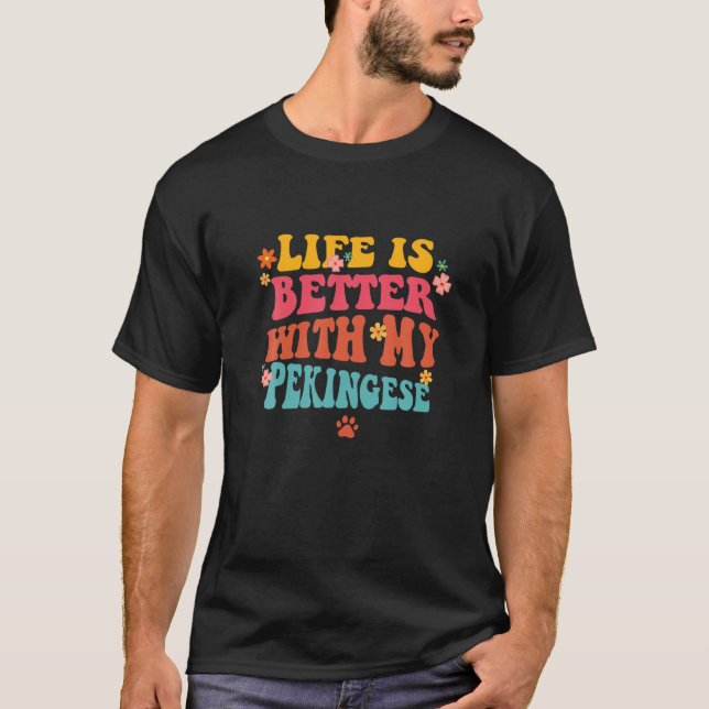 Mitt Pekingese Mamma Groovy Hund Lo T Shirt (Framsida)