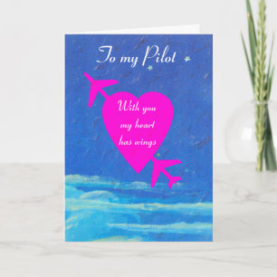 Mitt Pilot Valentine-rosa hjärta i himmel Helgkort