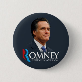 Mitt Romney tror i Amerika porträttmörk - blått Knapp