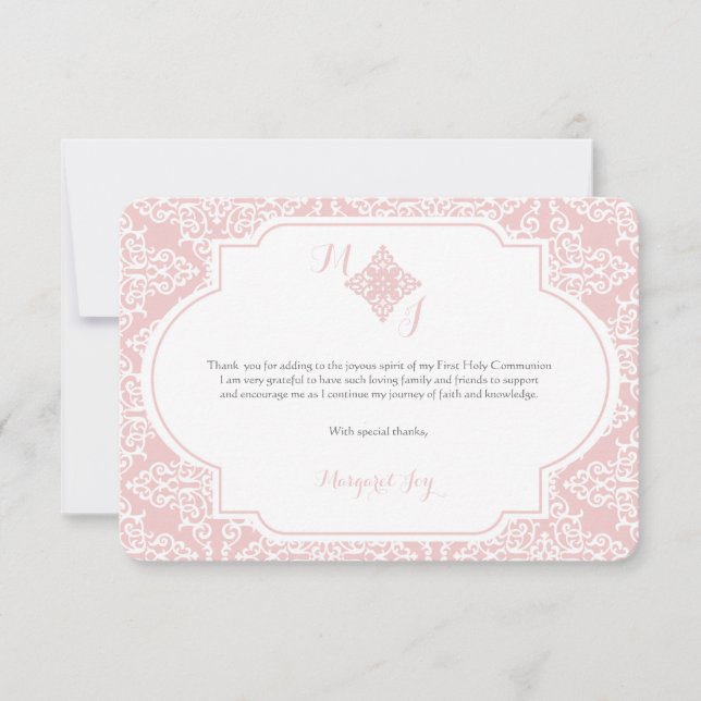 Mitt rosa tackkort för första nattvardsgång tack kort (Framsida)