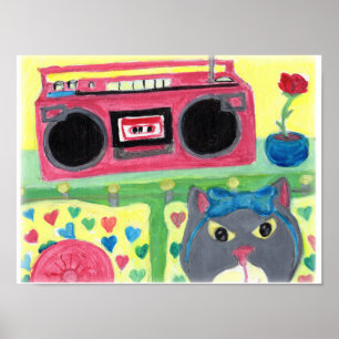 Mitt rum Boombox Girl Cat Folk Cute Tonåring Poster