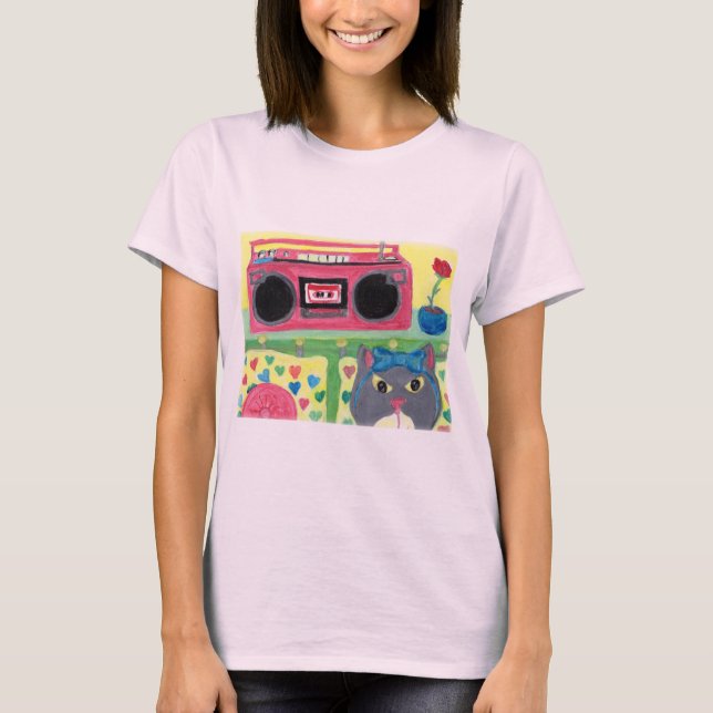 Mitt rum Boombox Girl Cat Folk Cute Tonåring T Shirt (Framsida)