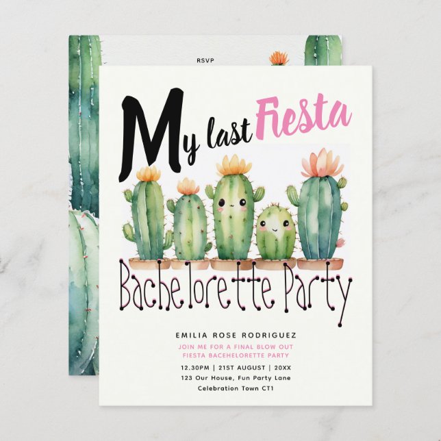 Mitt sista Fiesta Bachelorette Party Cacti Theme (Fram/baksida)