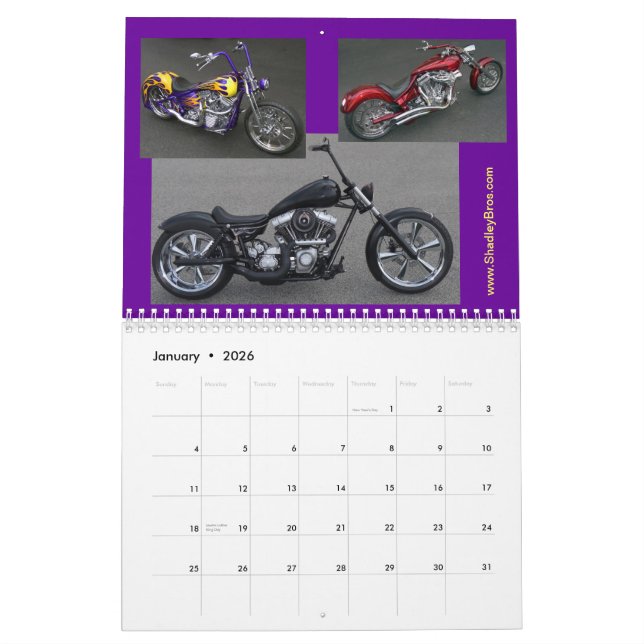 Mitt- storleka klassikermotorcykelavbrytare kalender (Jan 2026)