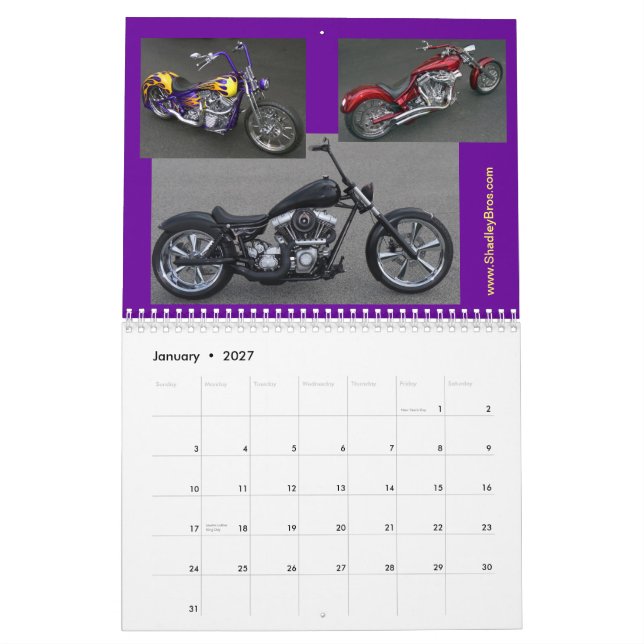 Mitt- storleka klassikermotorcykelavbrytare kalender (Jan 2027)