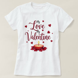 Mitt valentinröda hjärta och ljus kärlek på vitt t shirt