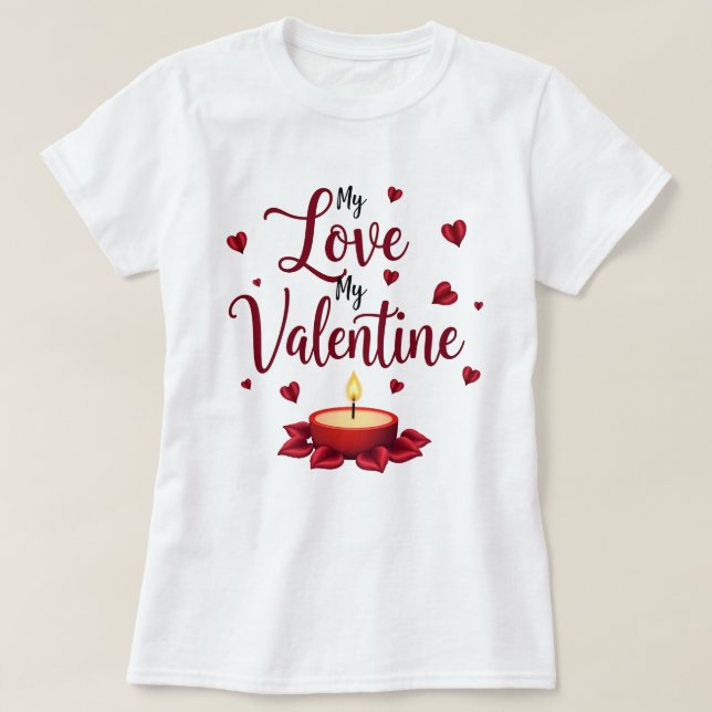 Mitt valentinröda hjärta och ljus kärlek på vitt t shirt (Design framsida)