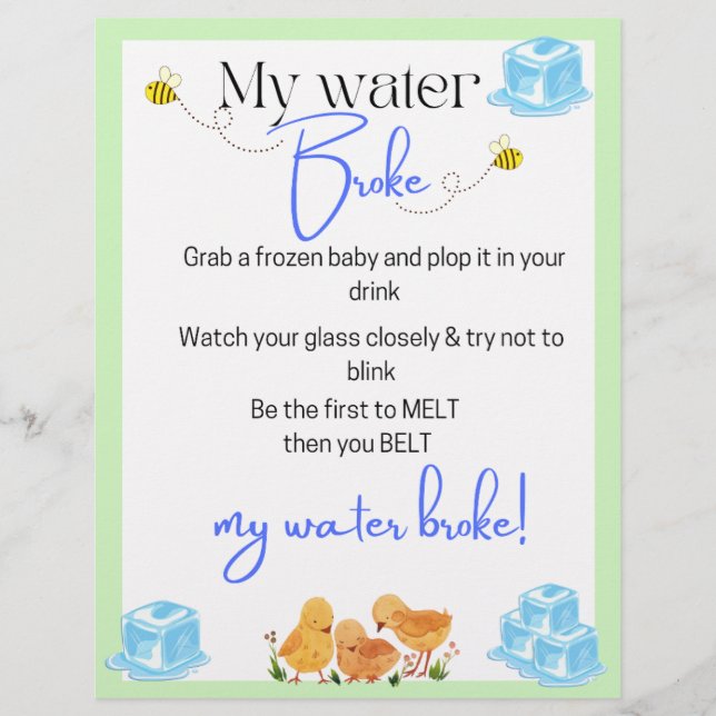 Mitt vatten brast baby shower spel brevhuvud (Framsida)
