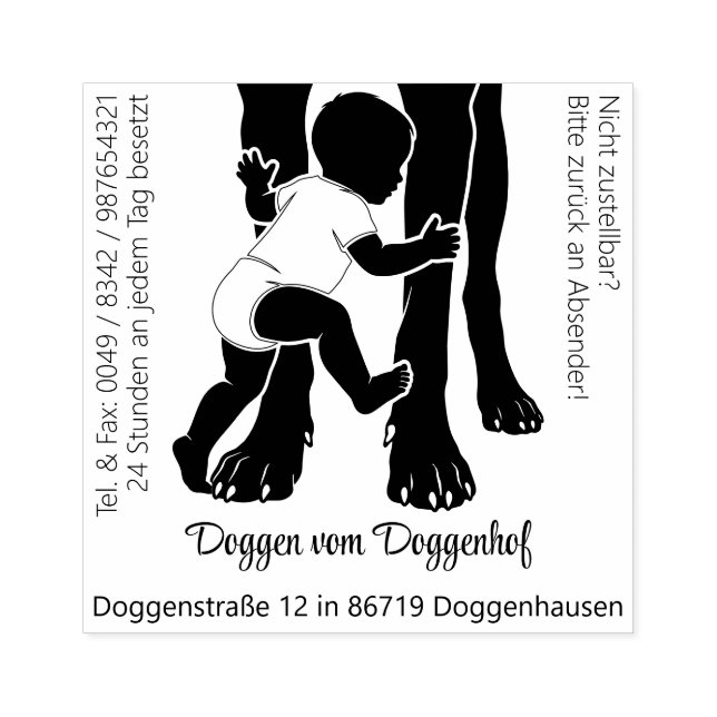 Mittel großer Doggen Stempel viel Text Stämpel (Tryck)