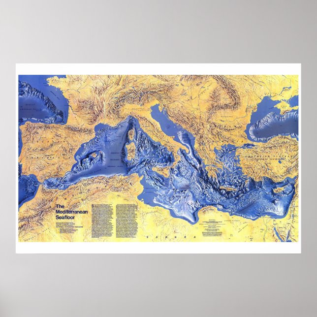 " Mittelmeer: 1982 Meeresboden Relief NG-Karte ... Poster (Framsidan)
