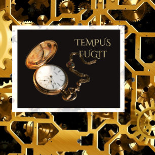 Mitten 1800-talet Antique Guld Watch Tempus Fugit Vykort